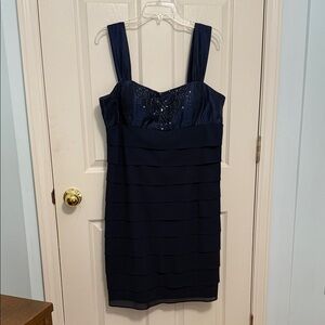 S.L. Fashions Navy Blue Layered Mini Dress